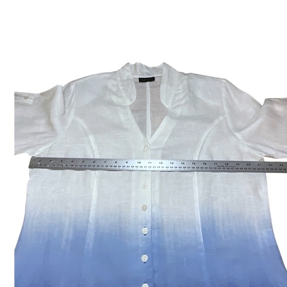 WITTEVEEN 100% Linen Hombre Long Sleeve Tunic Split Vee Roll Tab Sleeves Sz 12 - Picture 6 of 10